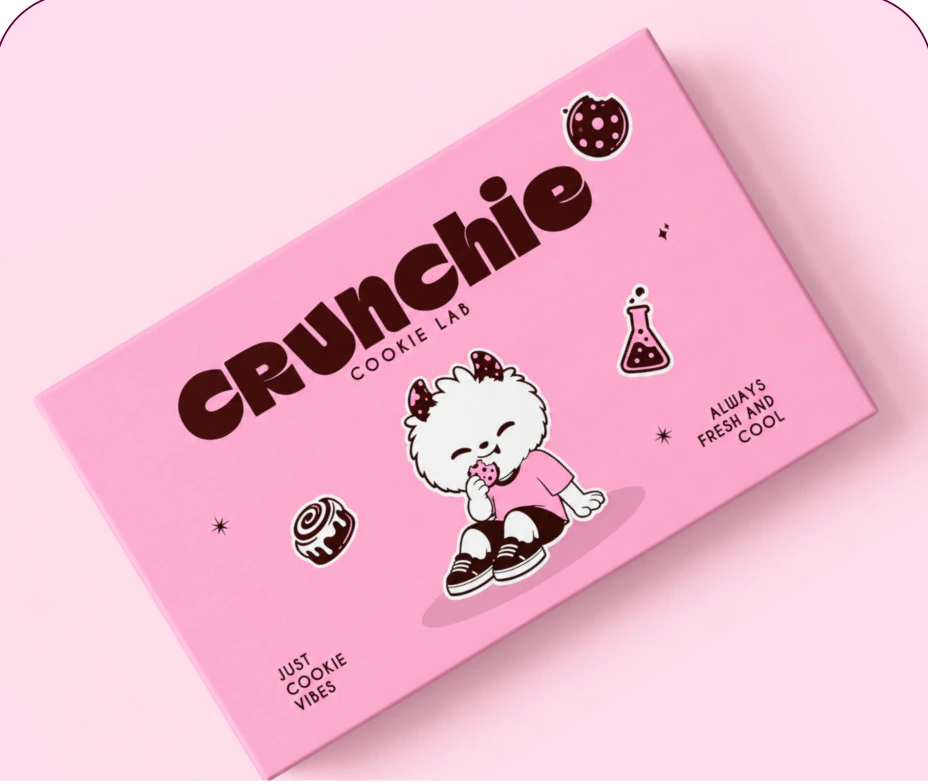 Caja rosa Crunchie para cuatro cookies